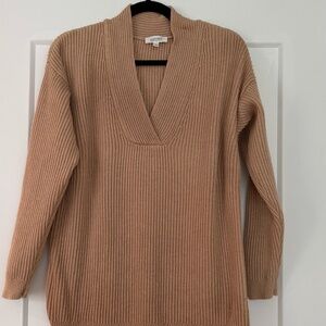 Have Well Within Organic Cotton Overlapped V Neck Sweater in Camel Sz Small